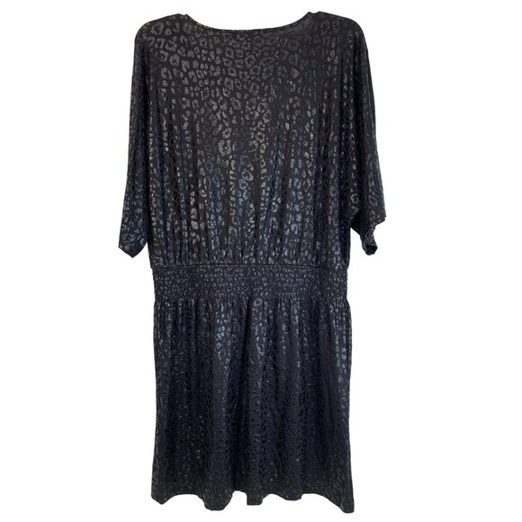 White House Black Market Leopard Foil Black Smocked Slub Kimono Dress L NWT - Picture 7 of 8